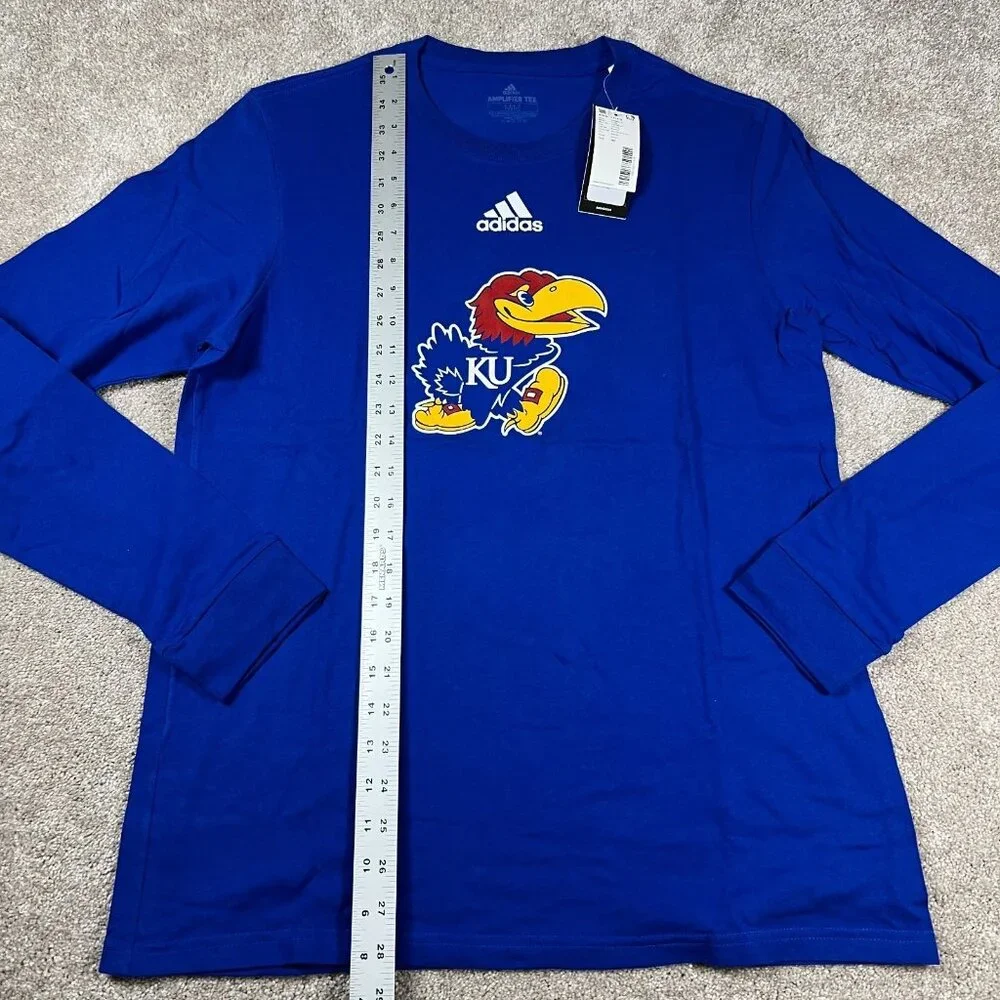 Adidas Mens‎ M Blue Long Sleeve KU Kansas Jayhawks Basketball Amplifier Tee NWT